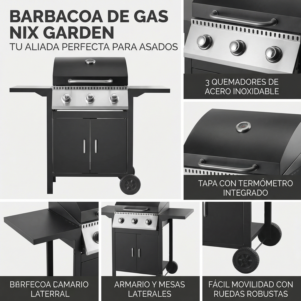 Gasgrill mit 3 Brennern für Garten und Terrasse