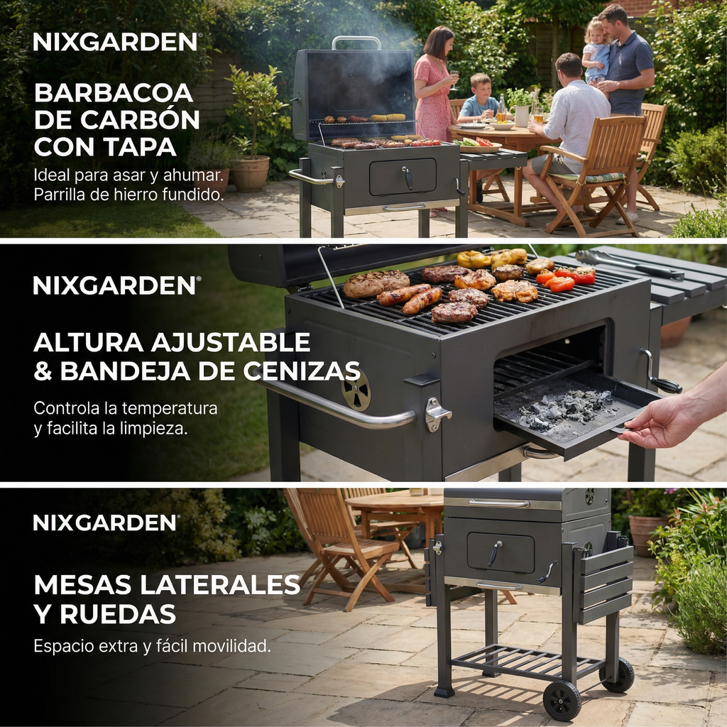 Barbecue à charbon avec roues pour jardin et terrasse