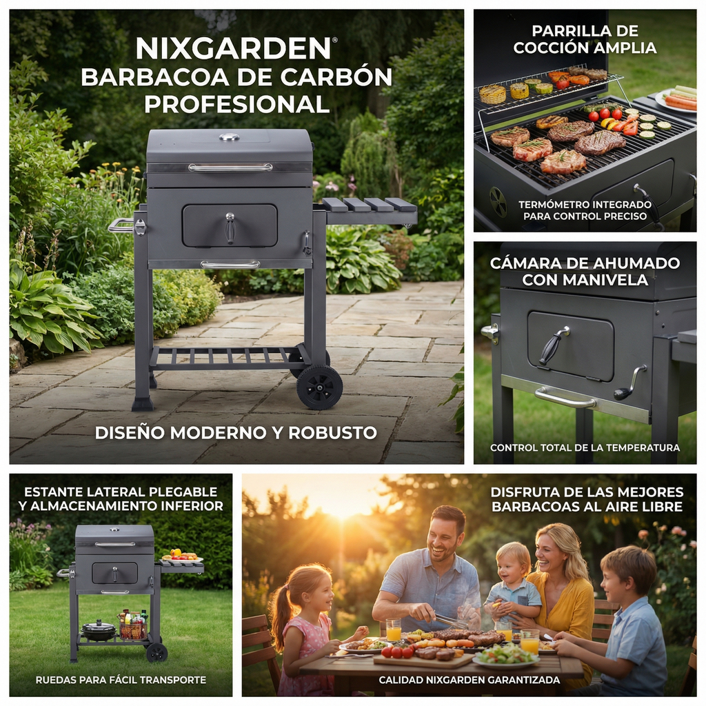 Barbecue à charbon avec roues pour jardin et terrasse