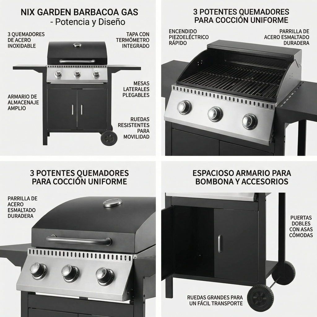 Gasgrill mit 3 Brennern für Garten und Terrasse