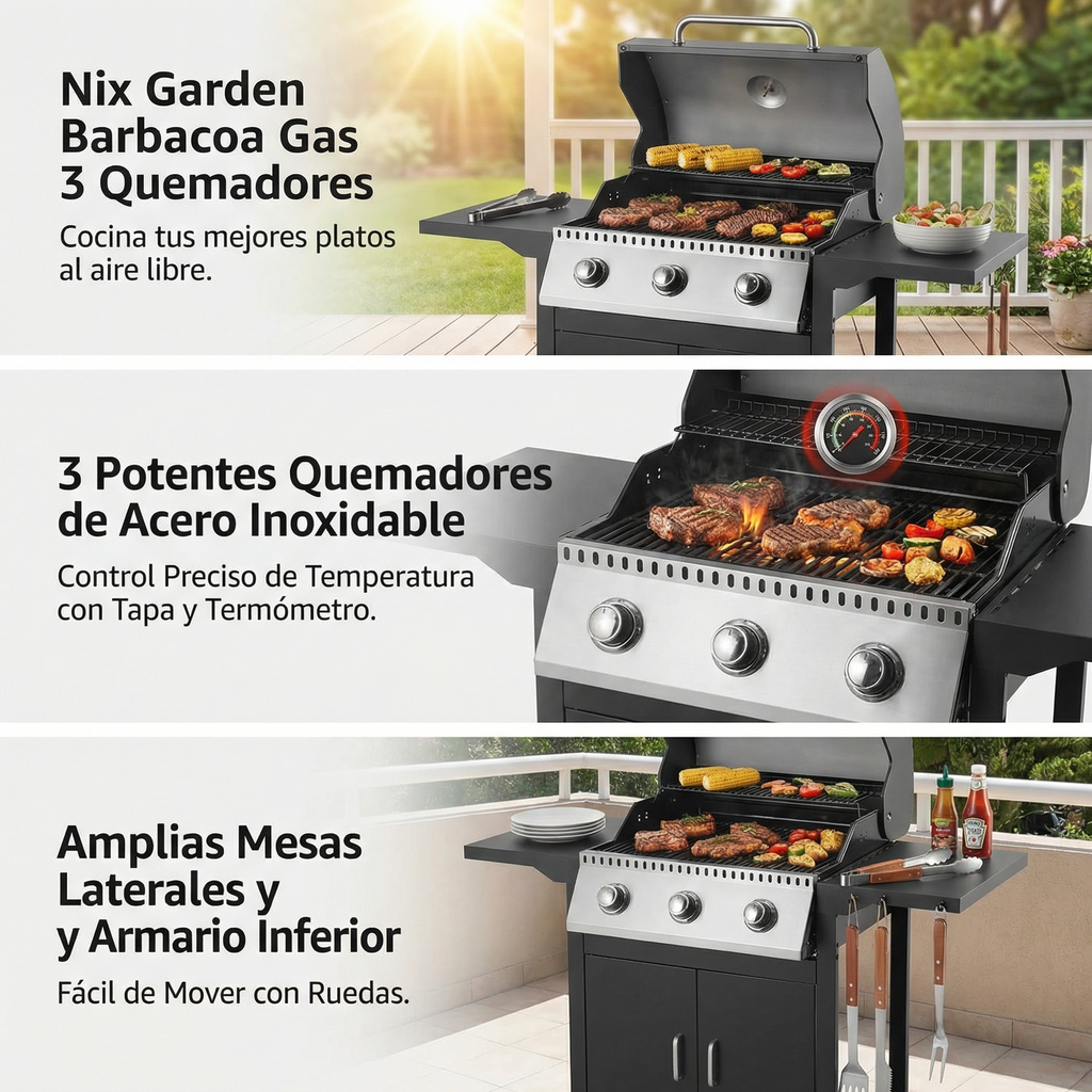 Gasgrill mit 3 Brennern für Garten und Terrasse