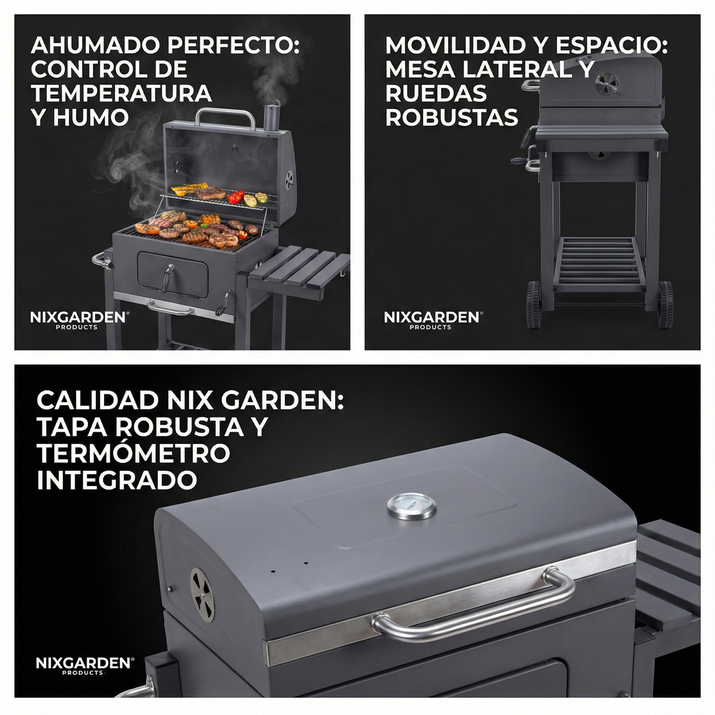 Barbecue à charbon avec roues pour jardin et terrasse