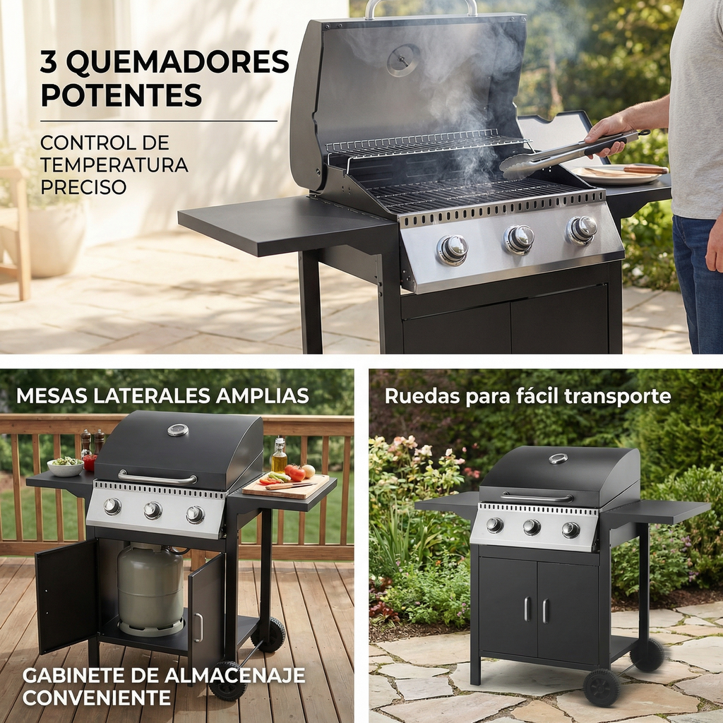 Gasgrill mit 3 Brennern für Garten und Terrasse