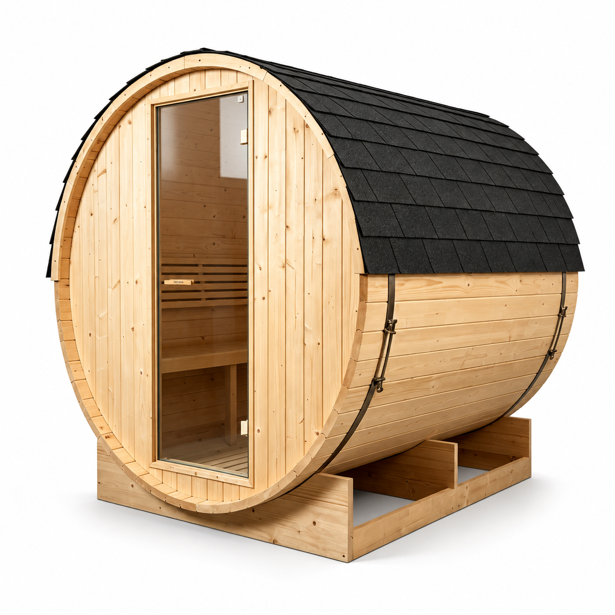Sauna a botte da esterno per giardino 3-4 persone in legno di abete 6 kW tetto a tegole