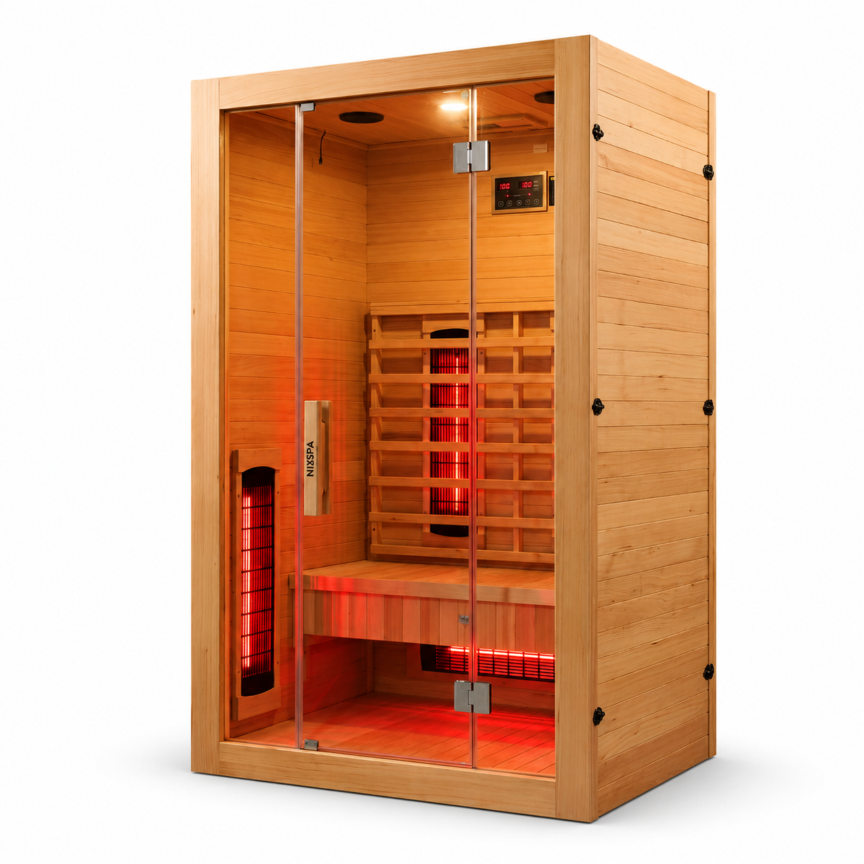 Sauna de infrarrojos para casa 2 personas con 5 paneles, Bluetooth y control digital