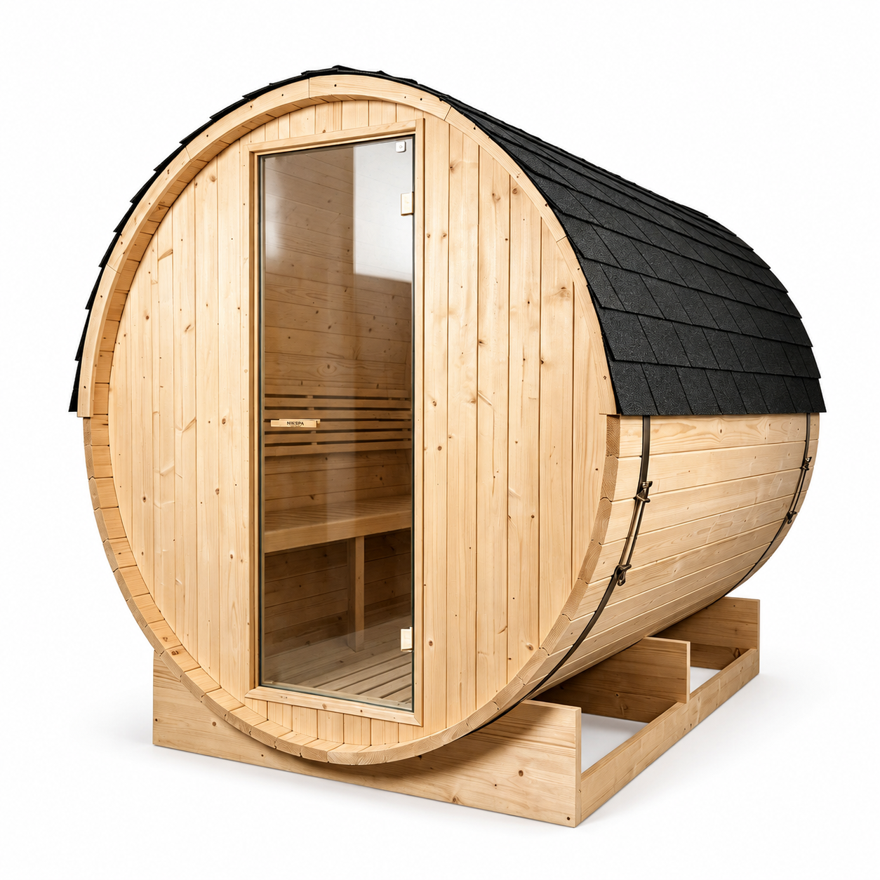 Sauna Barril Exterior para Jardim 5-6 Pessoas em Madeira Abeto 6 kW Telhado de Telhas