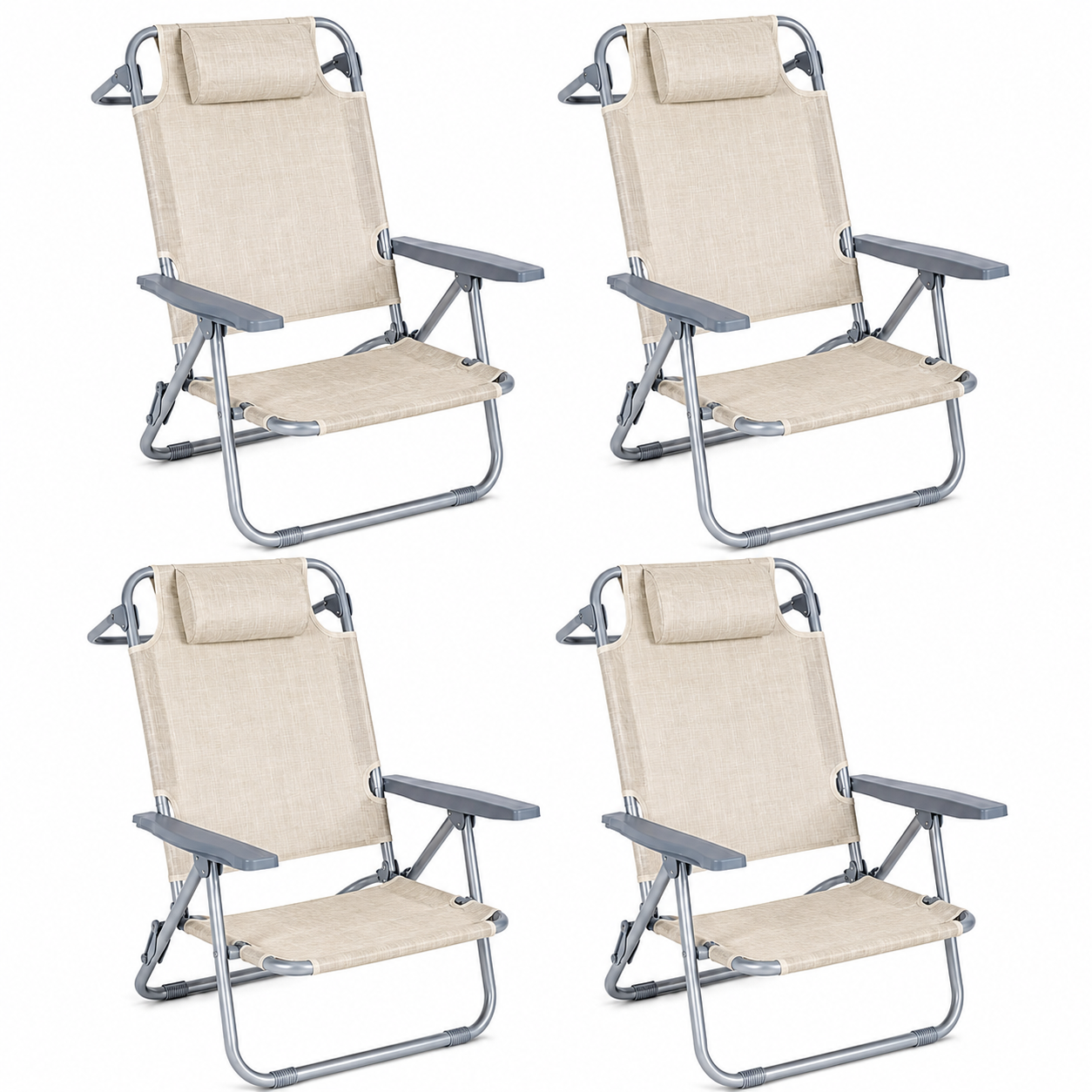 Set van 4 inklapbare verstelbare stoelen met draagbare hoofdsteun