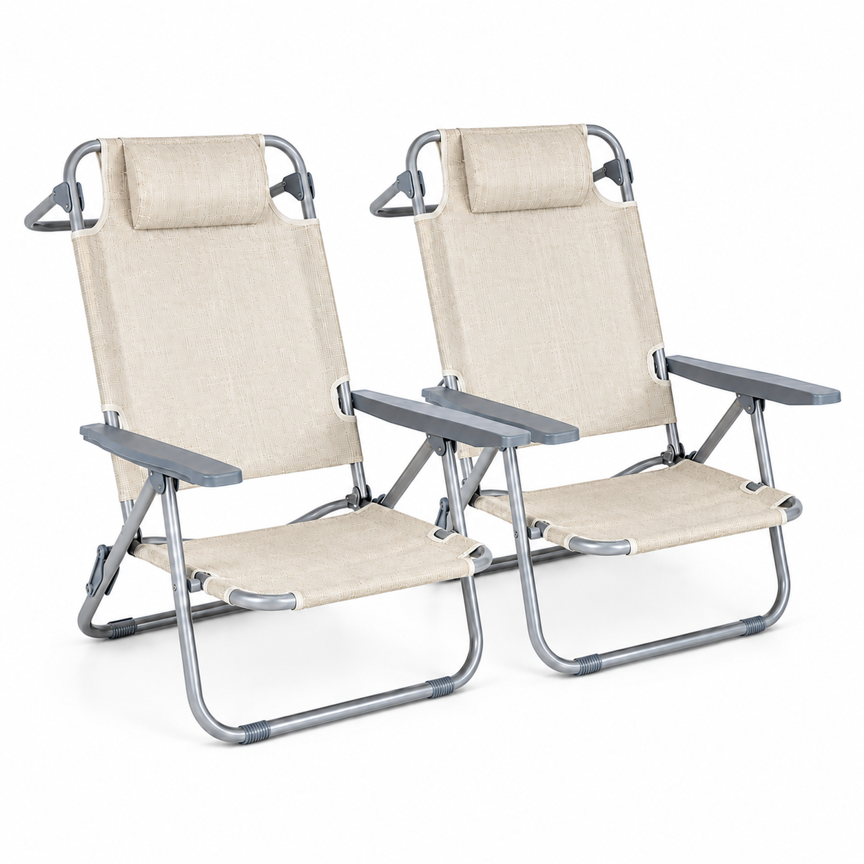 Set van 2 draagbare, inklapbare verstelbare stoelen met hoofdsteun