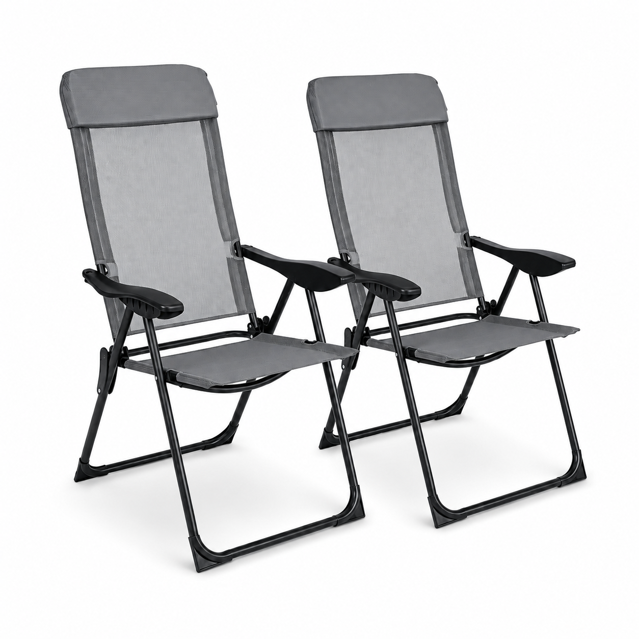 Pack de 2 Sillas Plegables Reclinables 7 Posiciones Respaldo Alto Exterior
