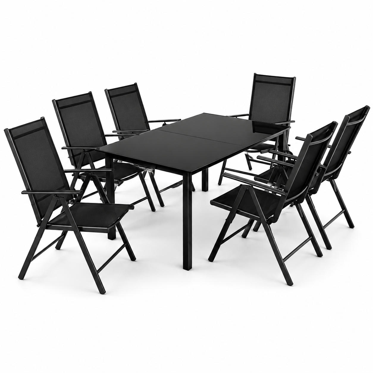 Garten-Set mit verstellbaren Stühlen, 7-teilig, Glastisch