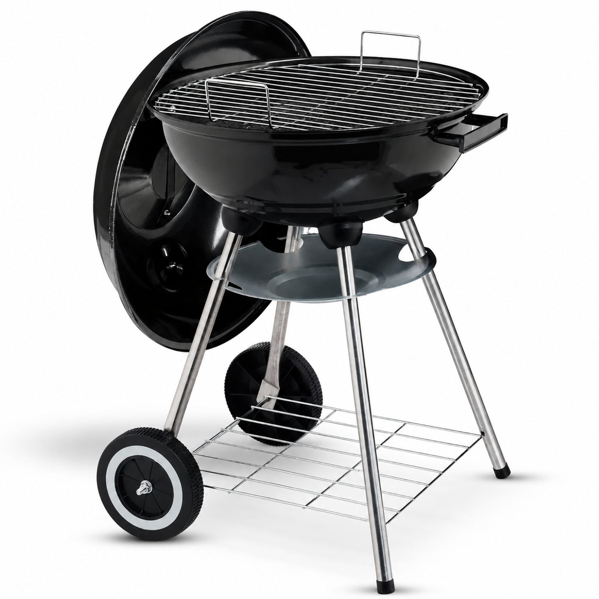 Barbacoa de Carbón Redonda Portátil con Tapa y Ventilación
