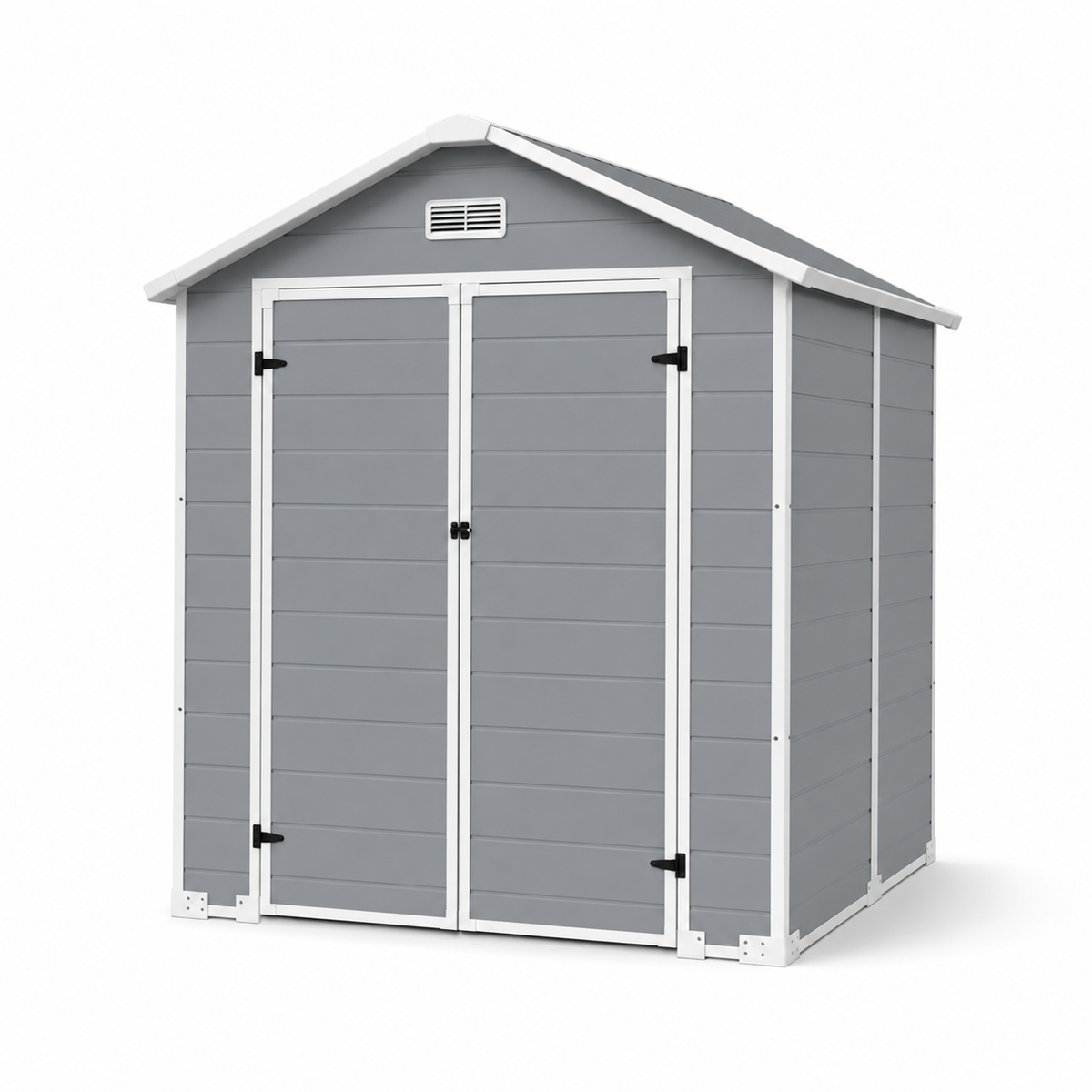 Caseta de jardín XL de resina 6x5" con ventana, doble puerta, ventilación y cierre de seguridad