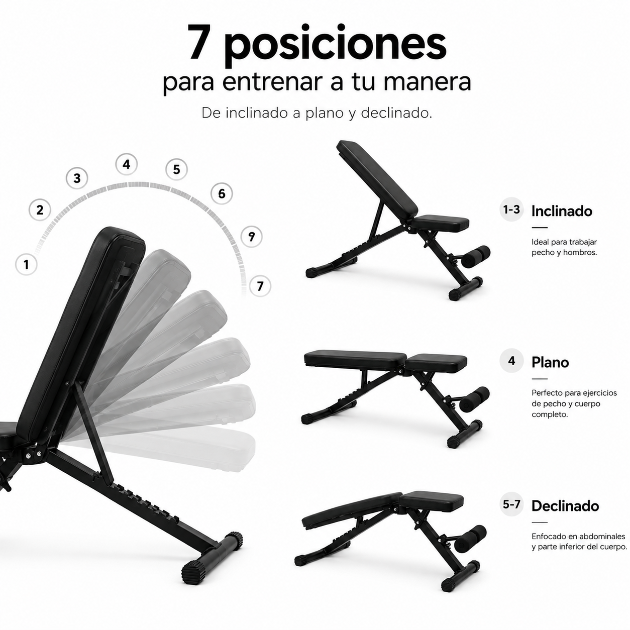 Banco de Musculación Plegable Respaldo Ajustable 7 Posiciones