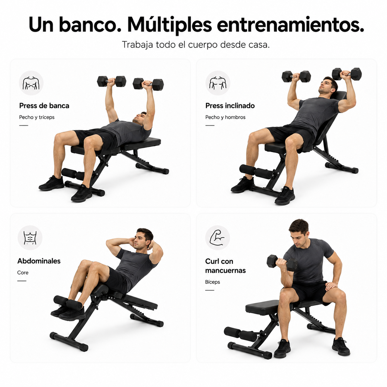 Banco de Musculación Plegable Respaldo Ajustable 7 Posiciones