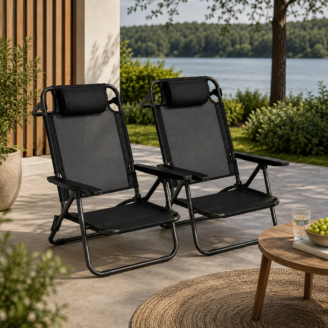 Pack de 4 Chaises Basses Pliantes pour Plage et Camping avec Appuie-tête Rembourré