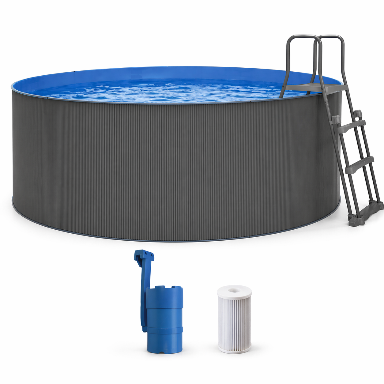 Piscine hors-sol acier ronde anthracite 350 x 90 cm