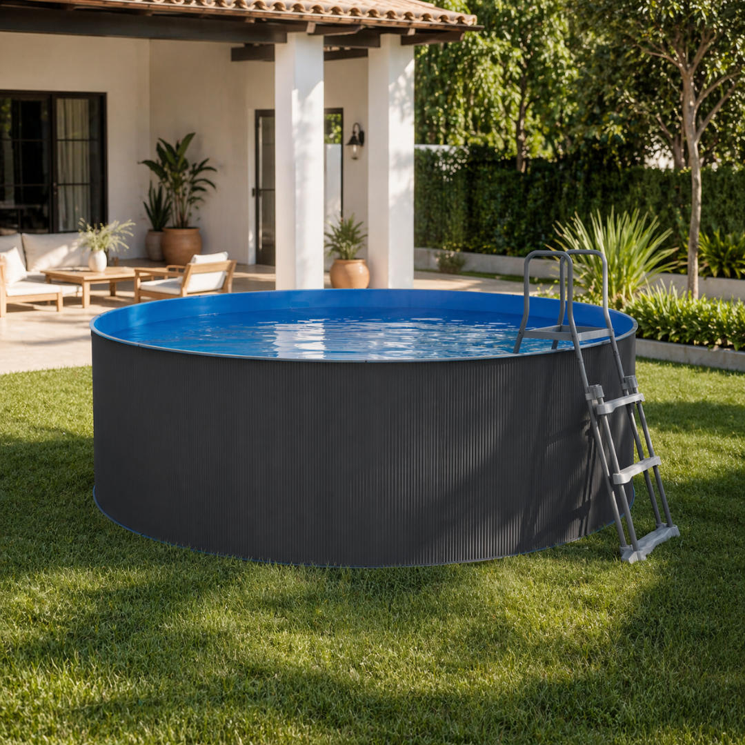 Piscine hors-sol acier ronde anthracite 350 x 90 cm
