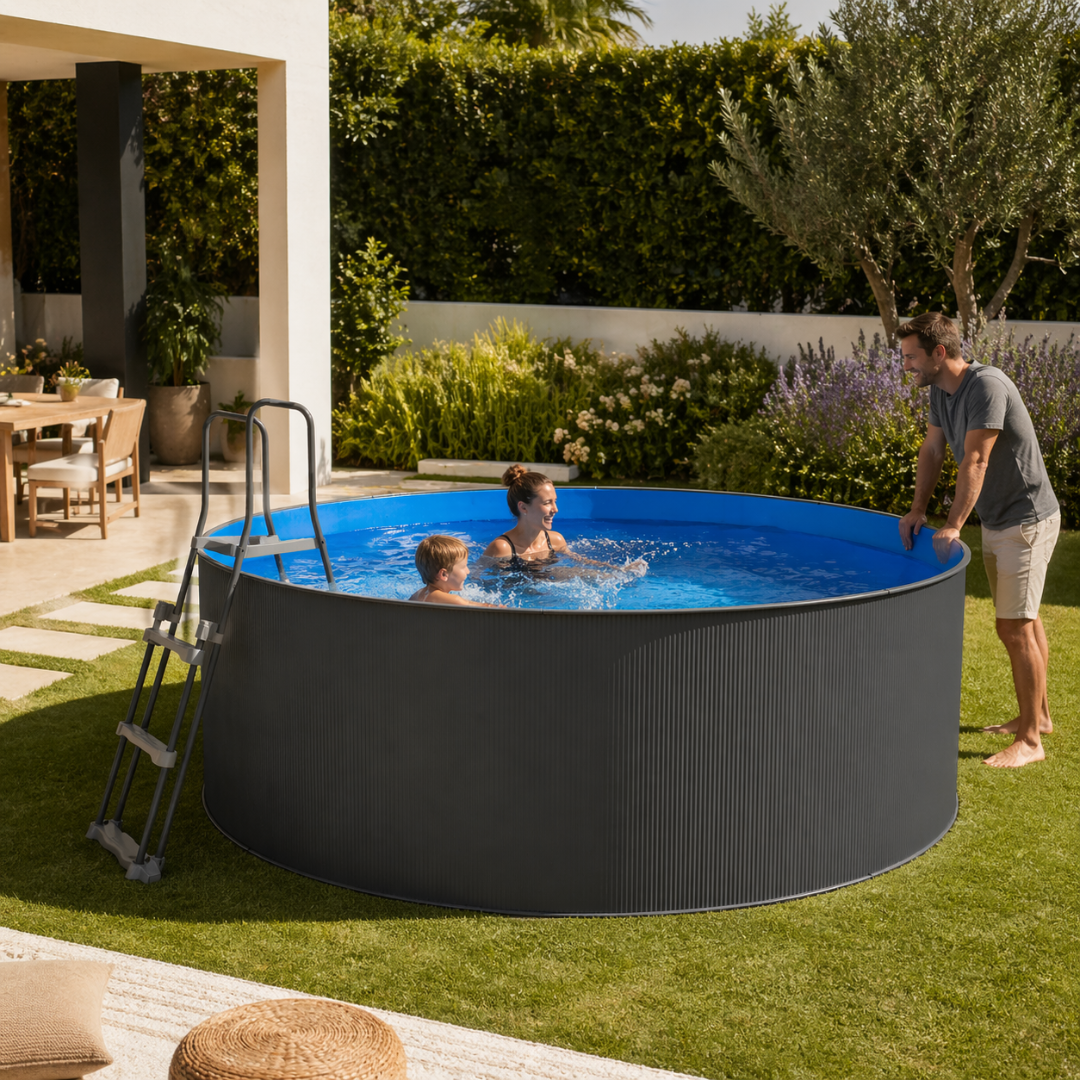 Piscine hors-sol acier ronde anthracite 350 x 90 cm