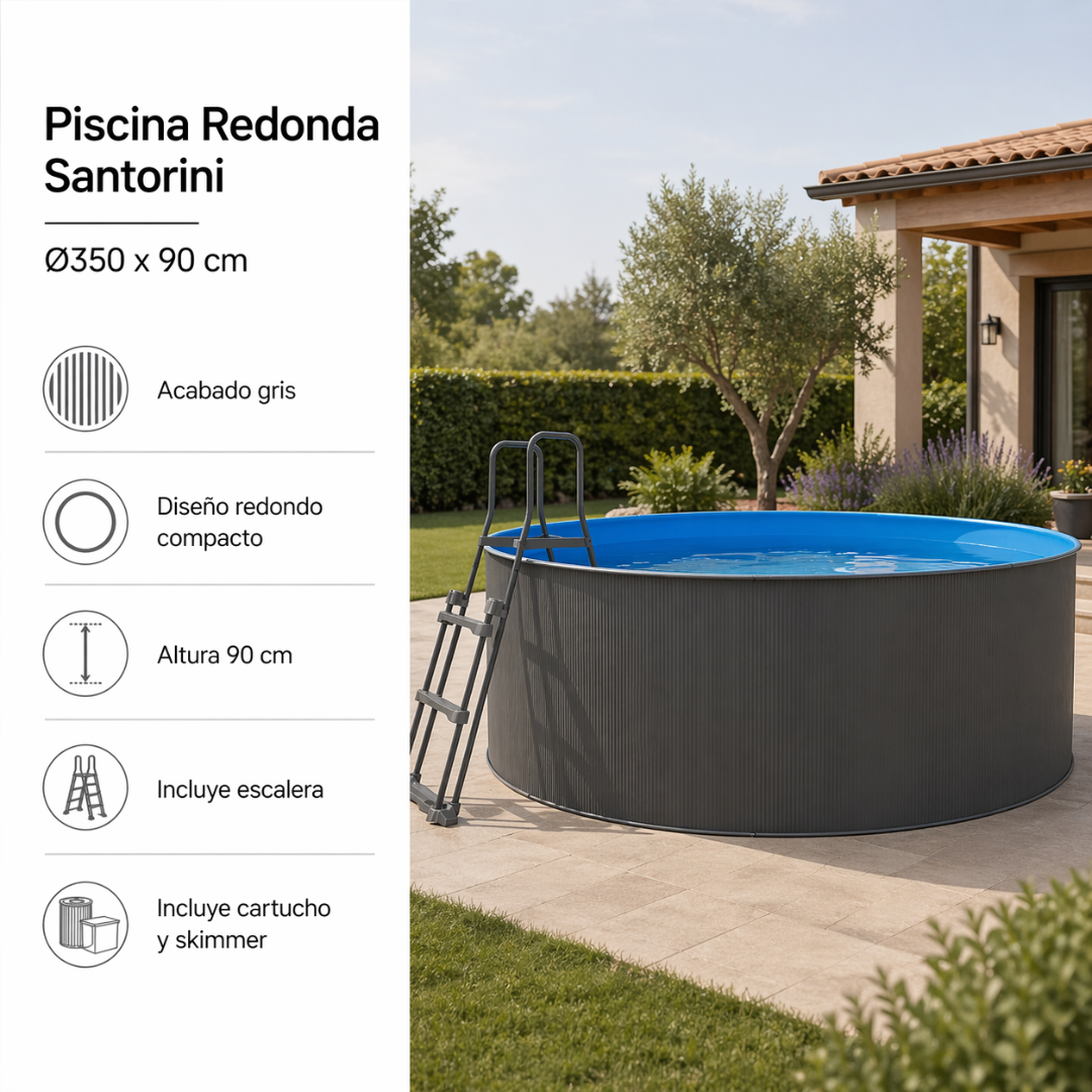 Piscine hors-sol acier ronde anthracite 350 x 90 cm