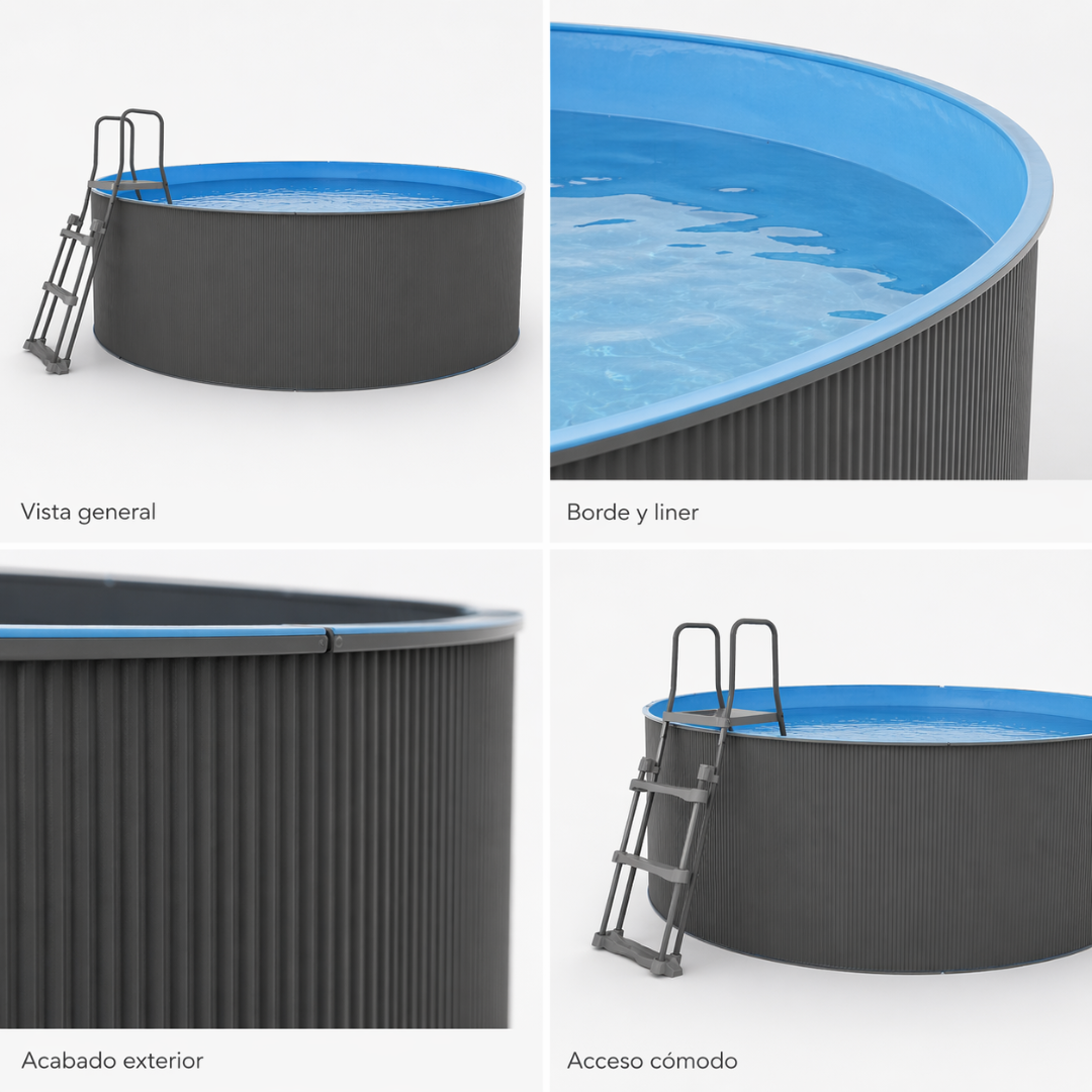 Piscine hors-sol acier ronde anthracite 350 x 90 cm