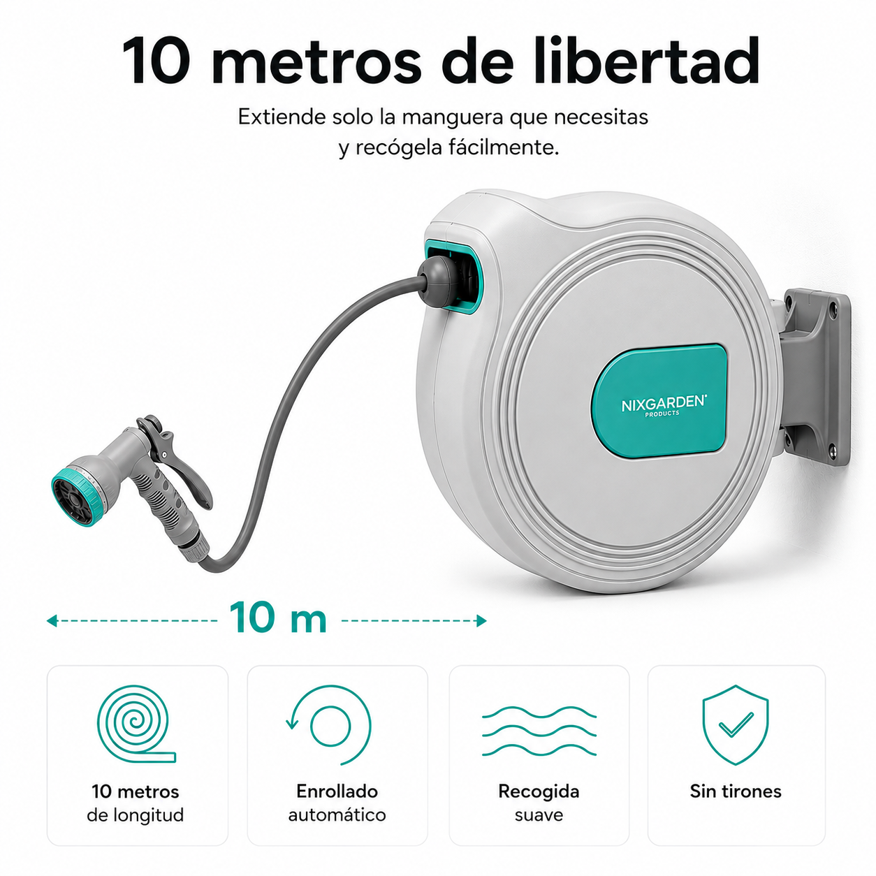 Avvolgitubo automatico da 10 m con supporto da parete