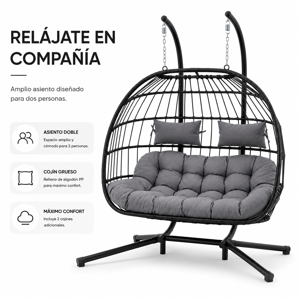 Chaise Suspendue Double Œuf 2 Personnes Gris