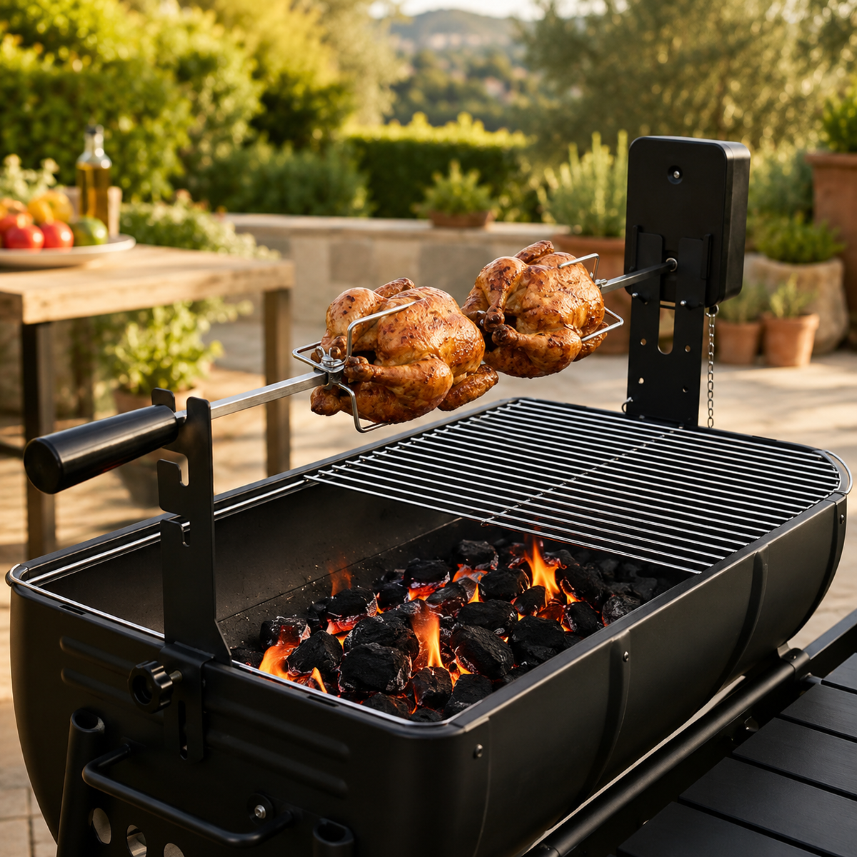 Kit de Assador Giratório para Barbecue com Motor e Eixo Inoxidável