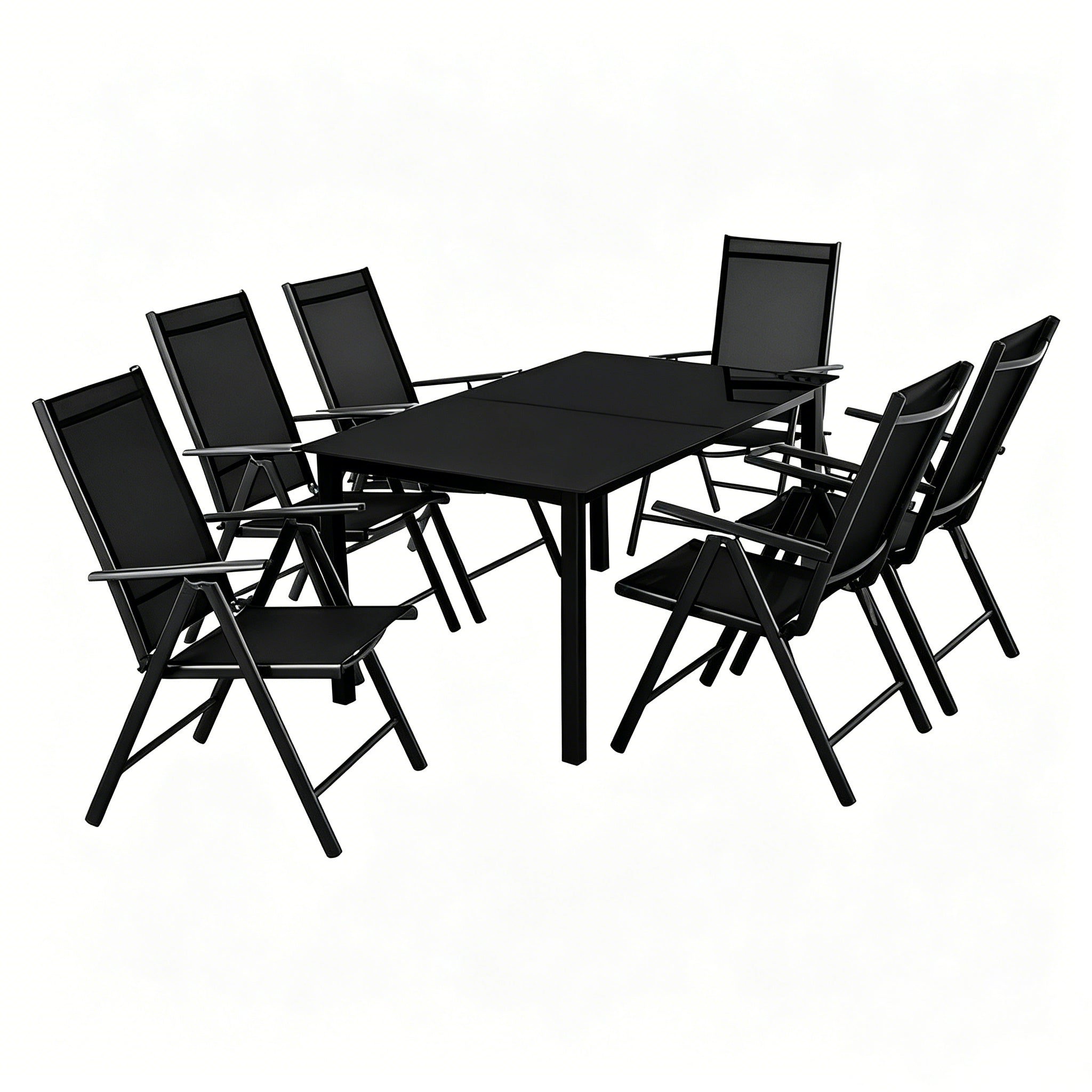 Ensemble jardin extérieur 7 pièces aluminium chaises inclinables verre