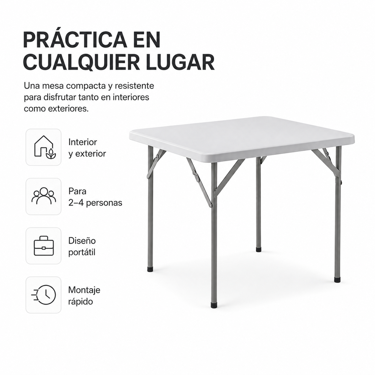Tavolo Pieghevole Portatile 84x84x74 Cm Bianco