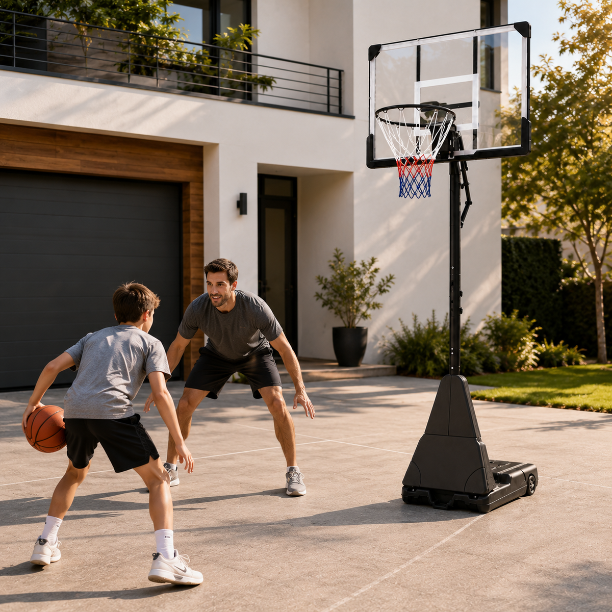 Cesto de Basquetebol Exterior Regulável 2,45-3,1 m com rodas