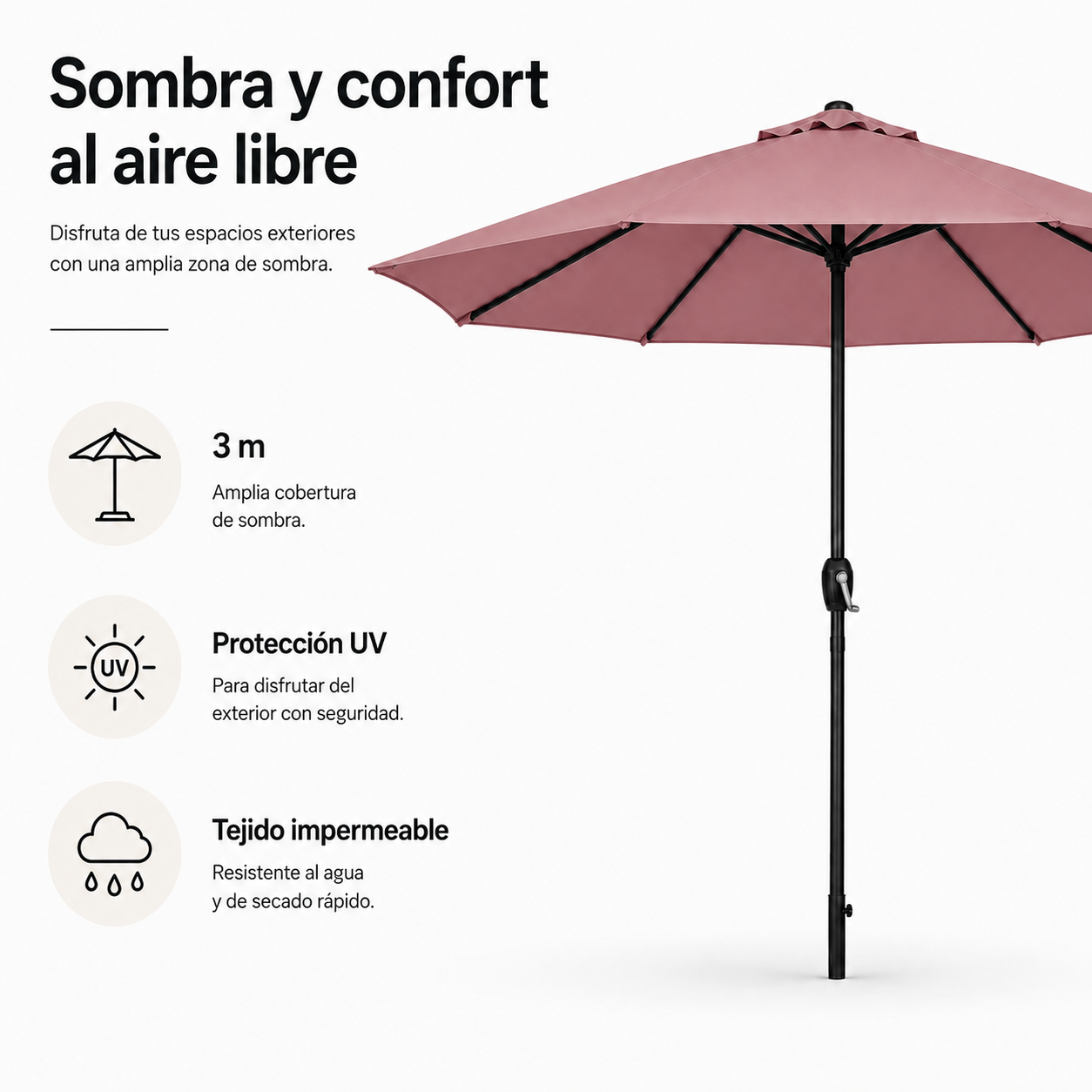 Parasol 3 mètres de jardin réglable protection UV