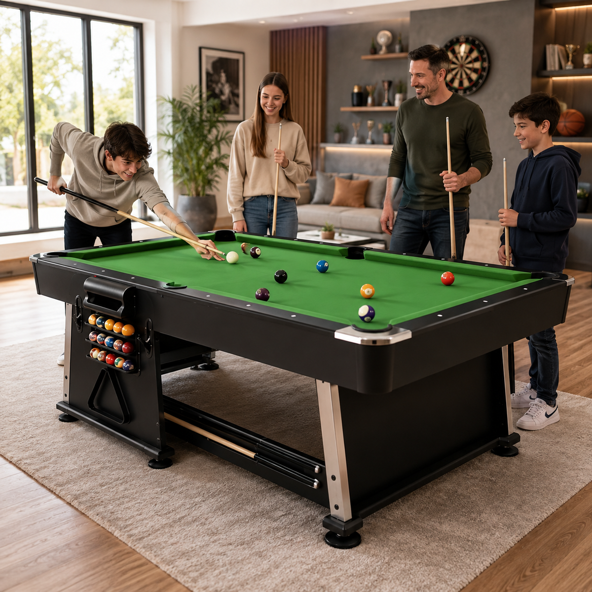 Mesa Multijuegos 3 En 1 Billar Y Ping Pong 210 Cm