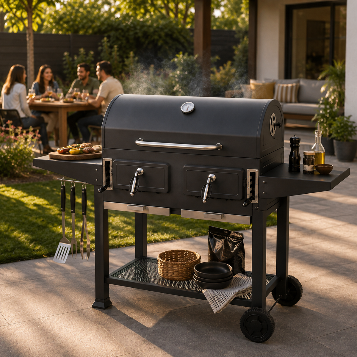 Barbacoa de Carbón Doble Cámara con Ventilación Regulable