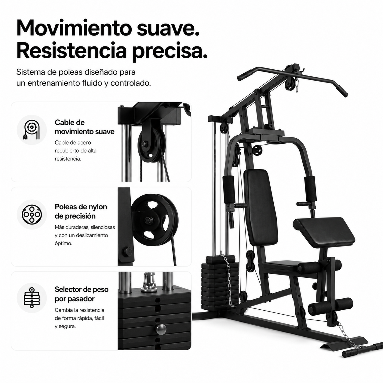 Estação de Musculação Multifuncional com Polias e Banco Ergonómico