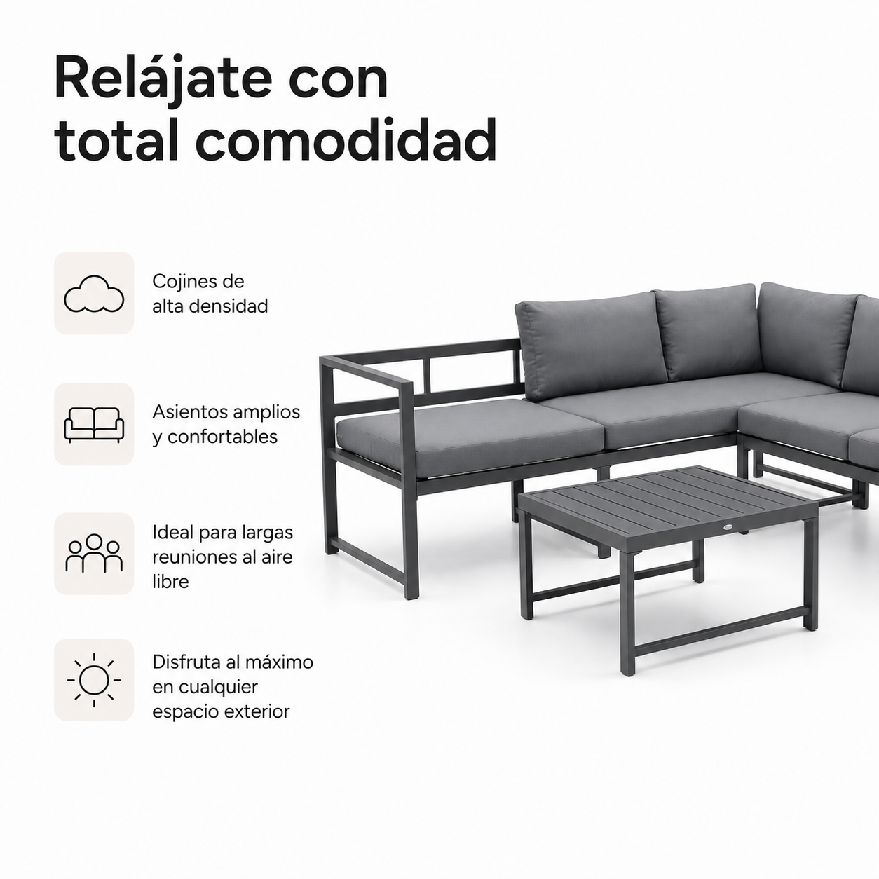 Conjunto De Jardín Sofá Esquinero Modular De Aluminio Antracita