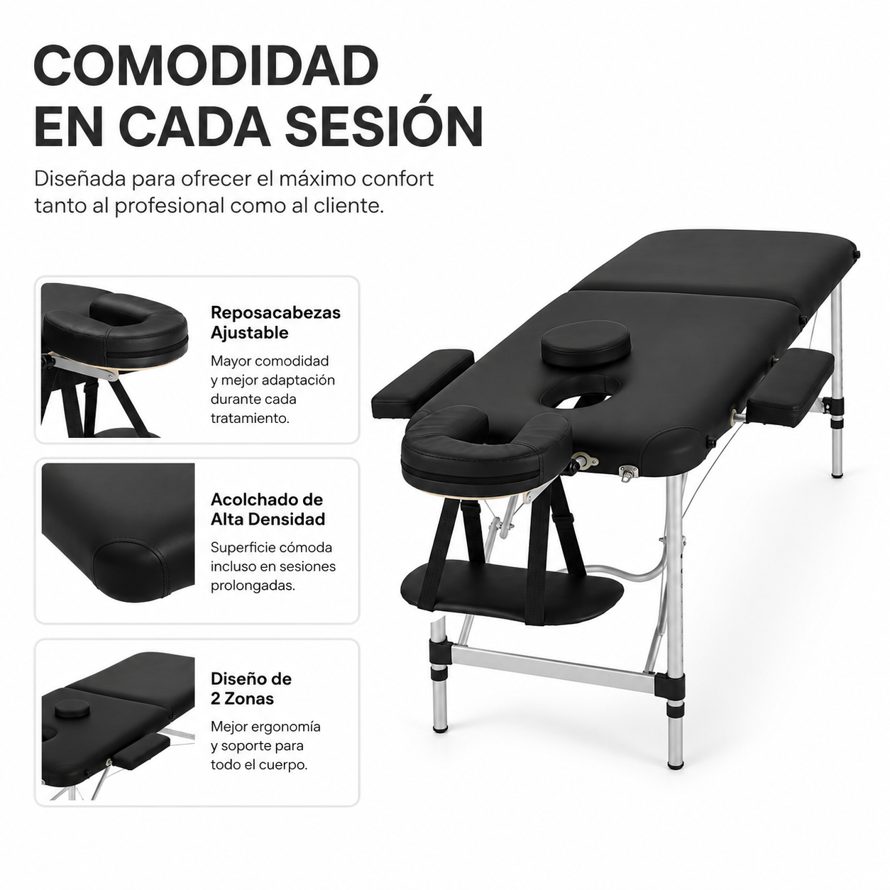 Opvouwbare massagetafel 60 cm, verstelbare hoogte en hoofdsteun, Nix Spa