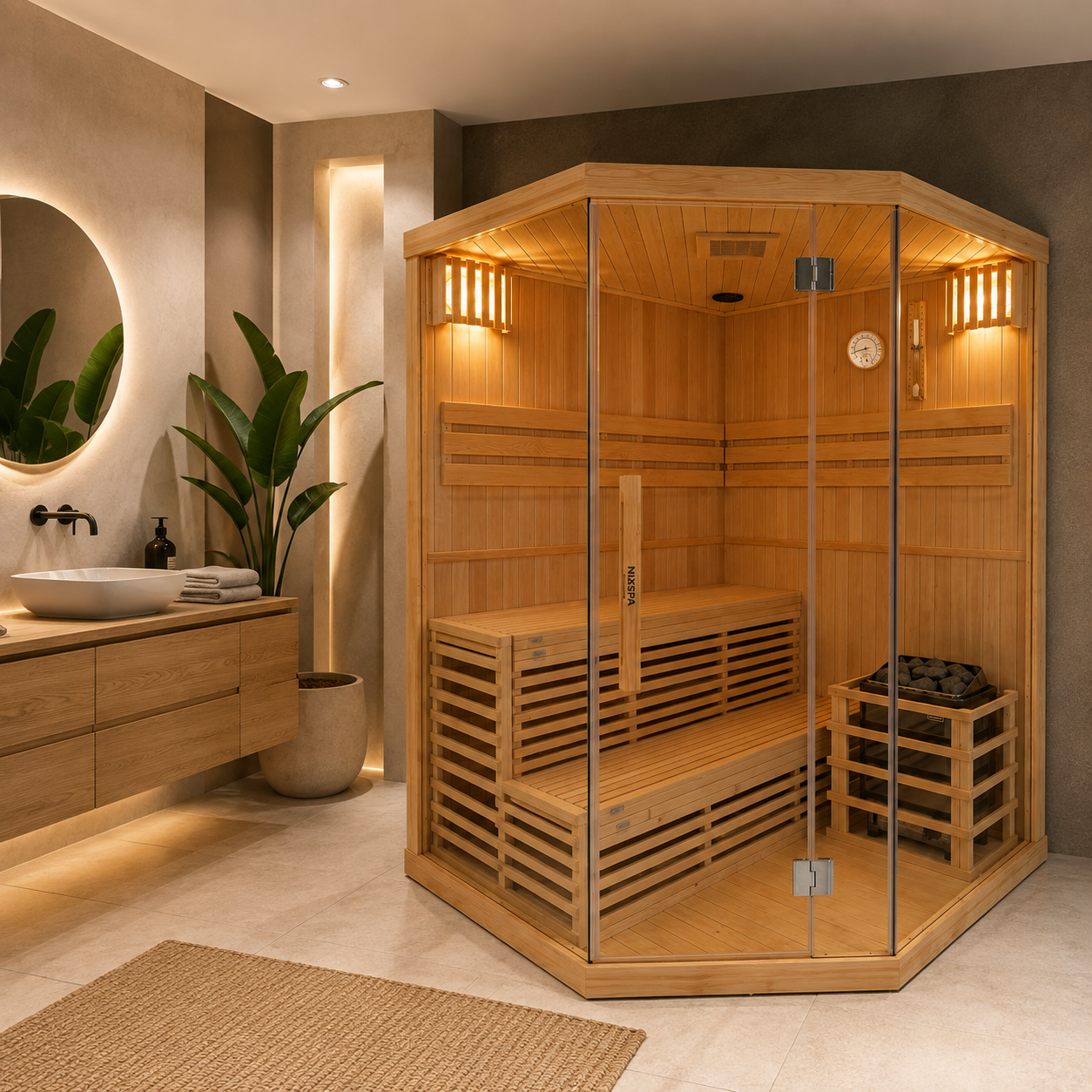 Sauna Finlandesa para casa Esquina 4-5 Personas Hemlock Canadiense