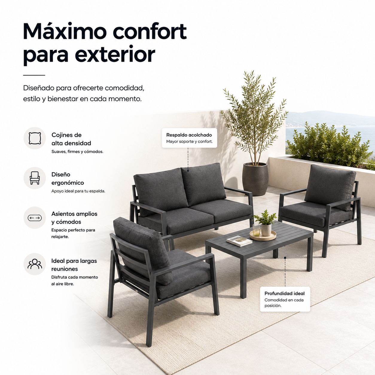 Set Da Giardino Antracite 4 Pezzi