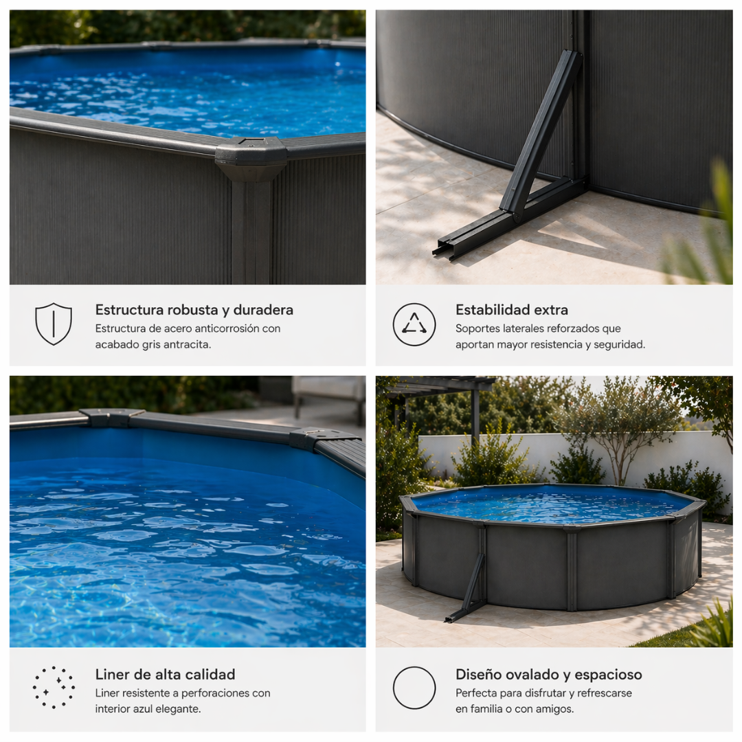 Piscine hors-sol acier ovale anthracite
