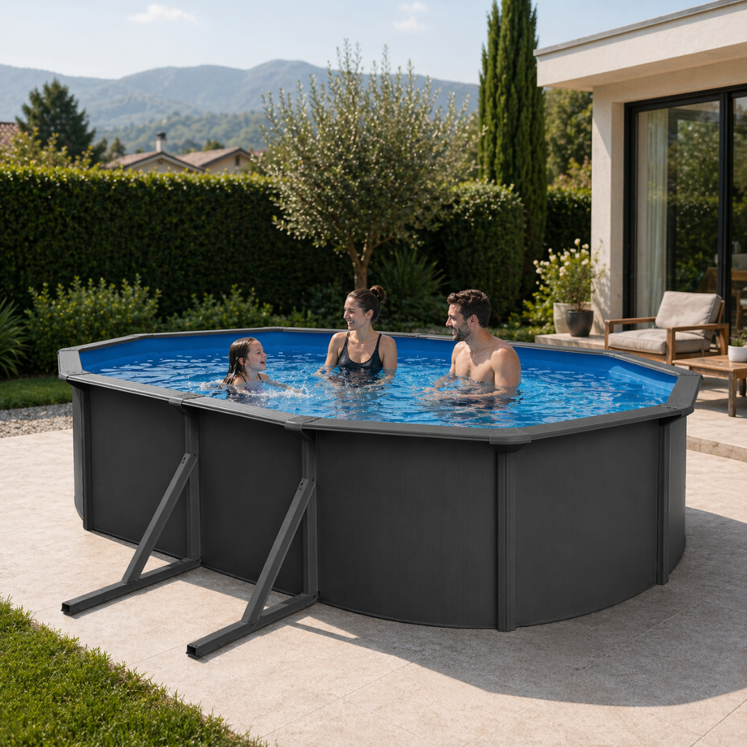 Piscine hors-sol acier ovale anthracite