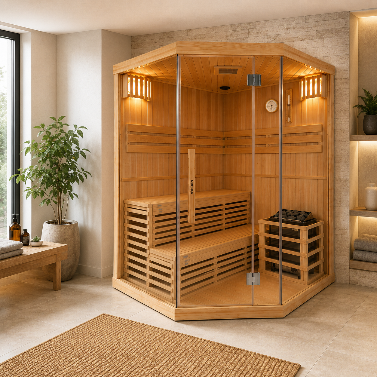 Sauna Finlandesa para casa Esquina 4-5 Personas Hemlock Canadiense