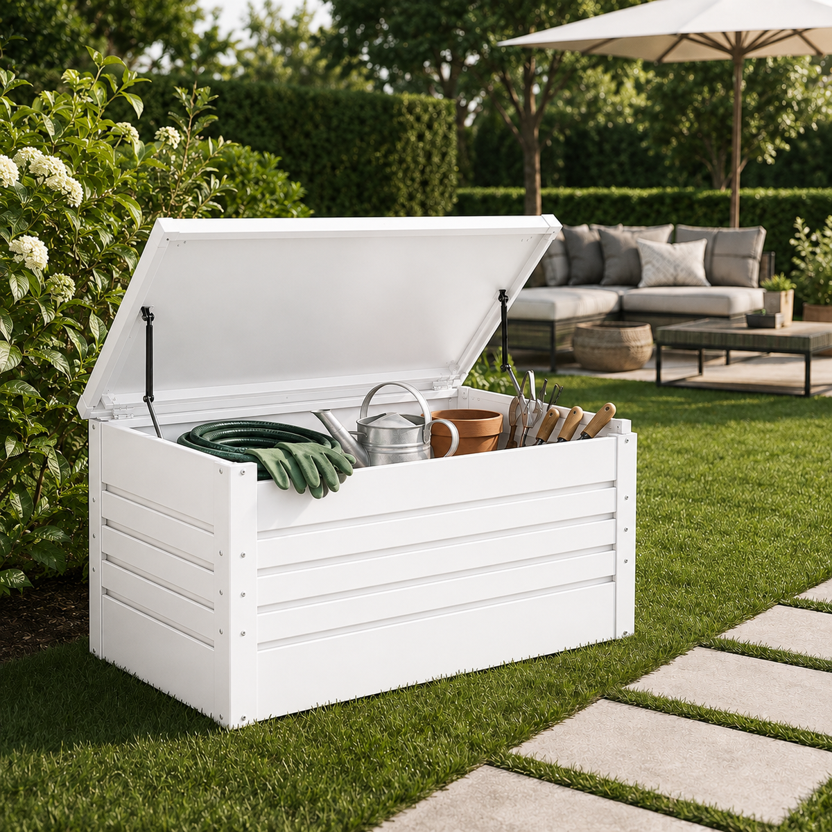 Arcón Metálico Exterior Con Tapa Hidráulica Y Cerradura Para Jardín