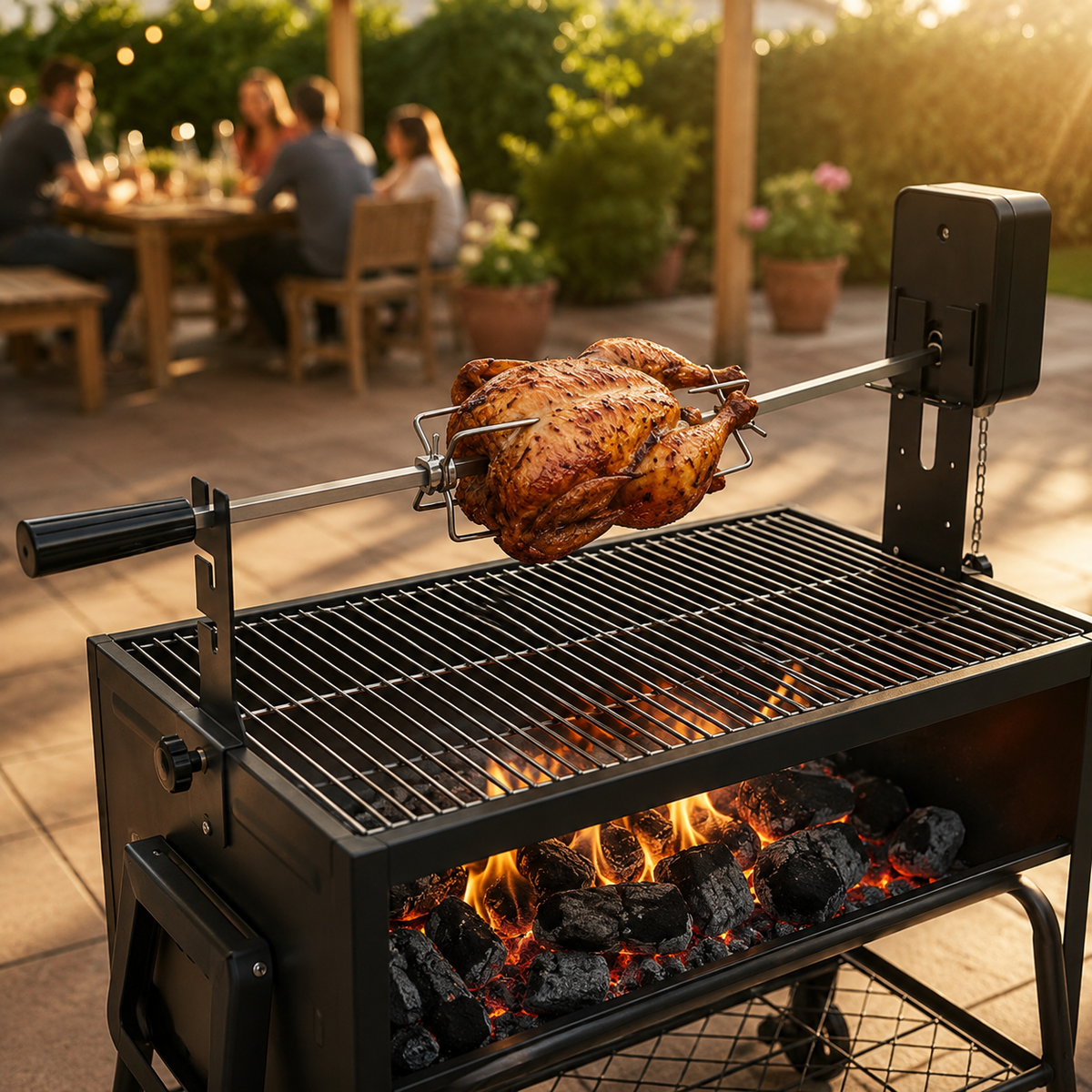 Kit de Assador Giratório para Barbecue com Motor e Eixo Inoxidável
