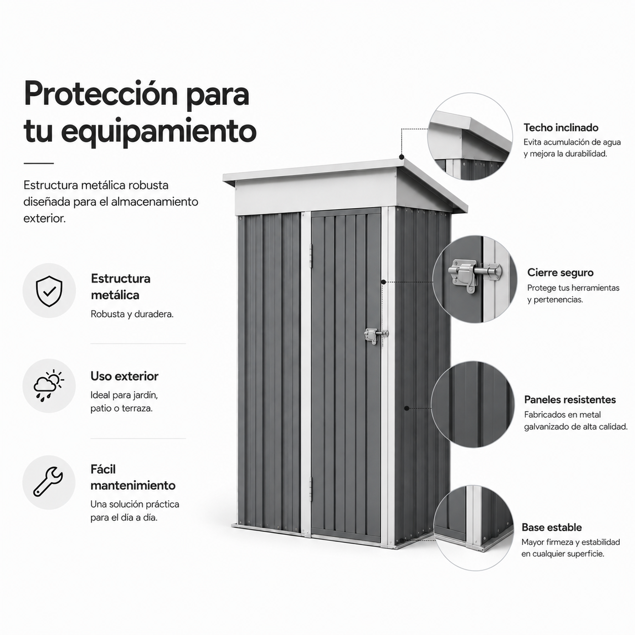 Caseta Metálica de Jardín 158x82,8x185 cm Puerta Exterior