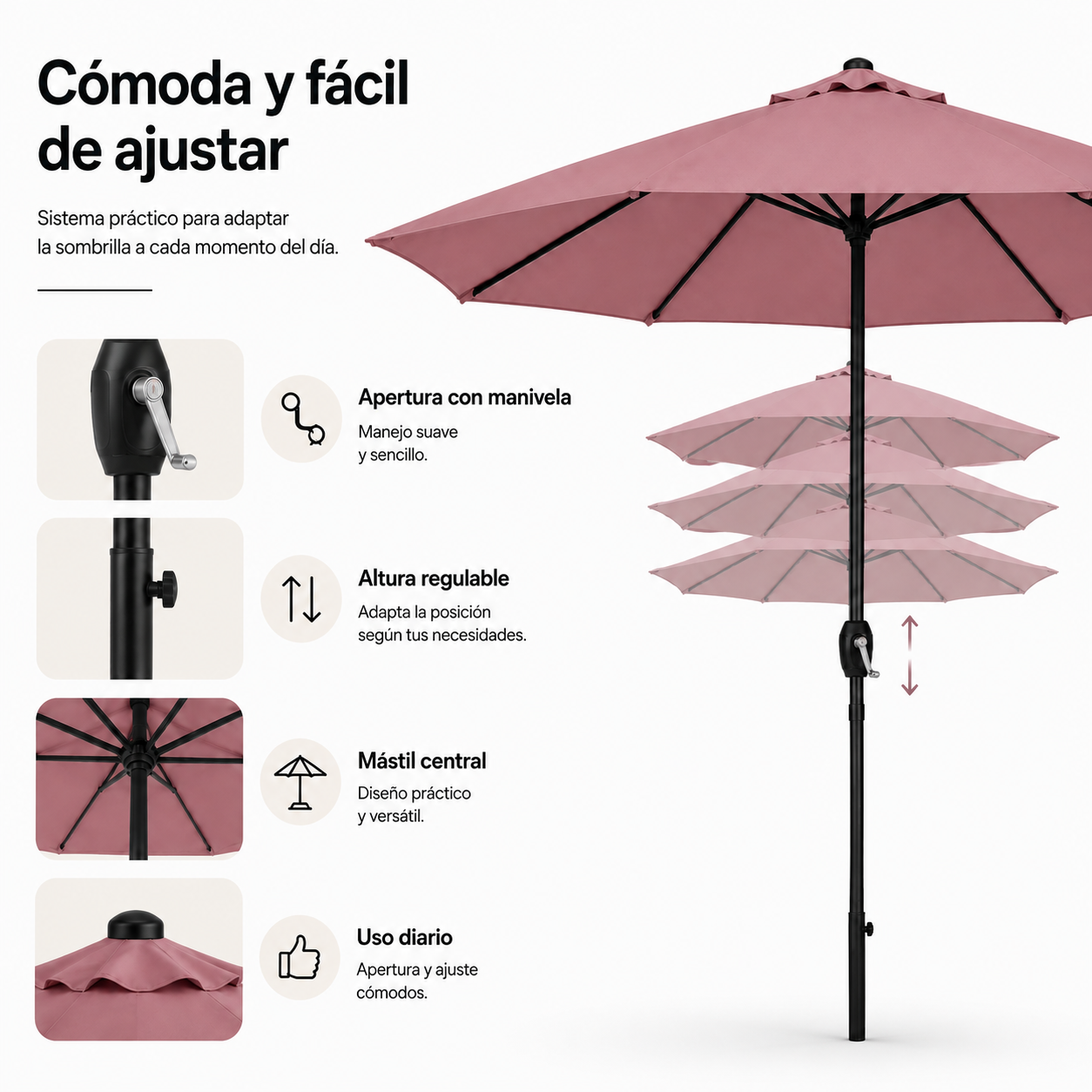 Parasol 3 mètres de jardin réglable protection UV