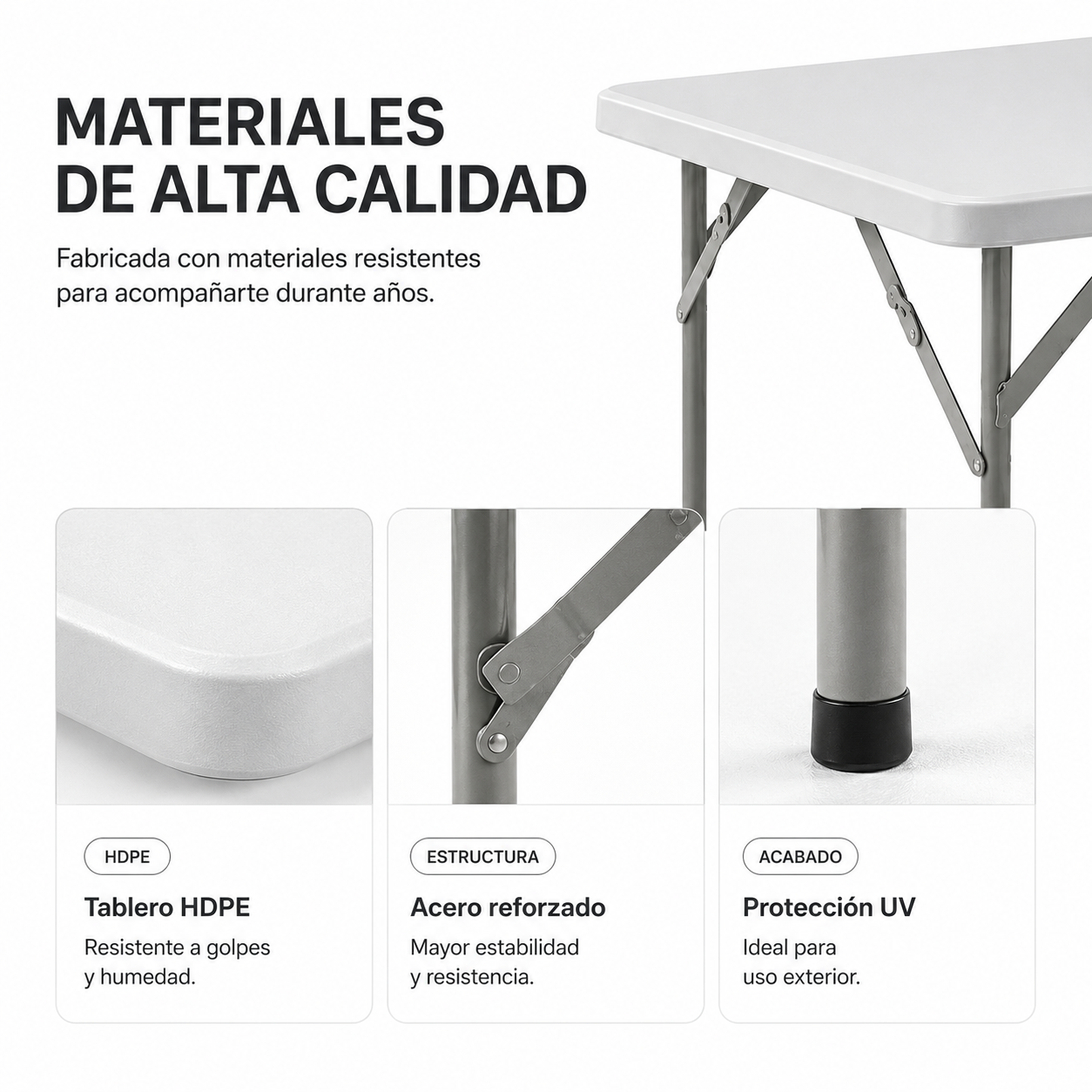 Tavolo Pieghevole Portatile 84x84x74 Cm Bianco