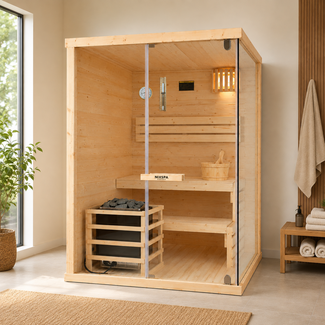 Sauna finlandese per casa 2-3 persone in legno di abete