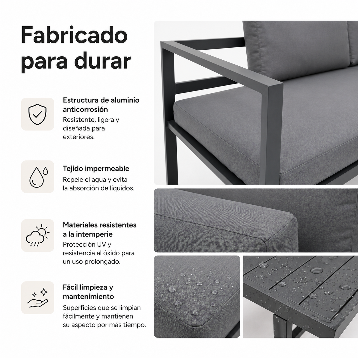 Conjunto De Jardín Sofá Esquinero Modular De Aluminio Antracita