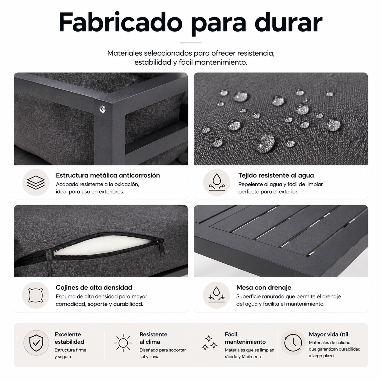 Conjunto De Jardim Sofá Esquerdo Modular De Alumínio Antracite