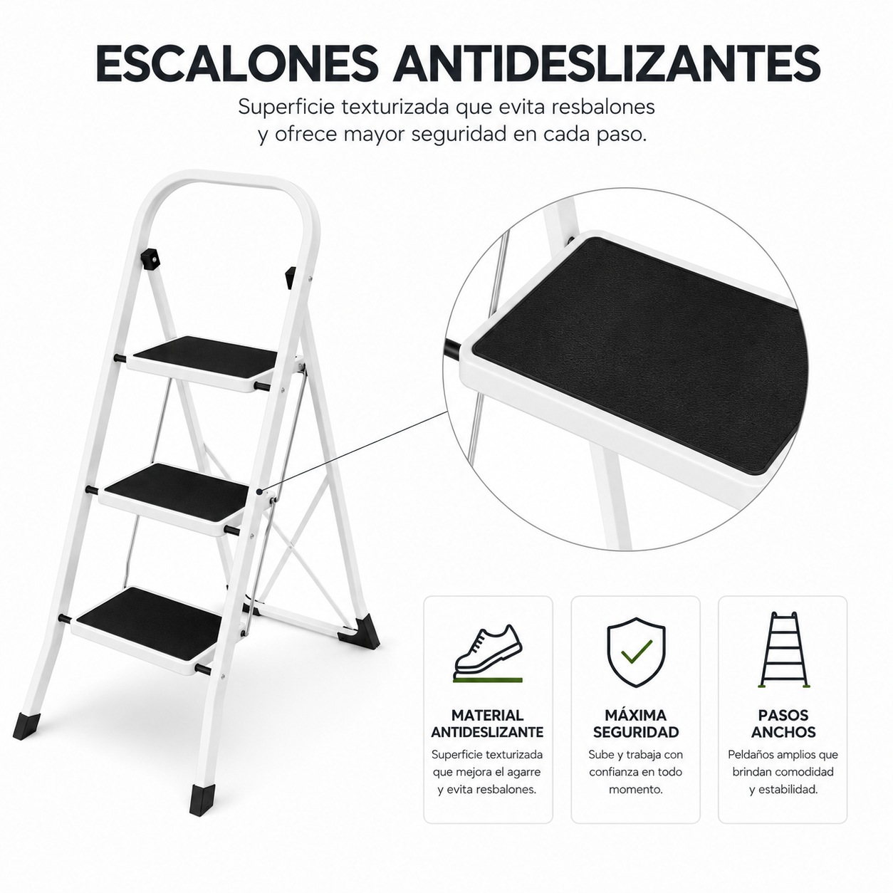Escada Dobrável com Superfície Antiderrapante de 3 Degraus